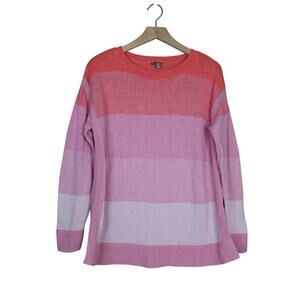 T by Talbots Womens L Striped Pink Orange Pima Cotton Sweater